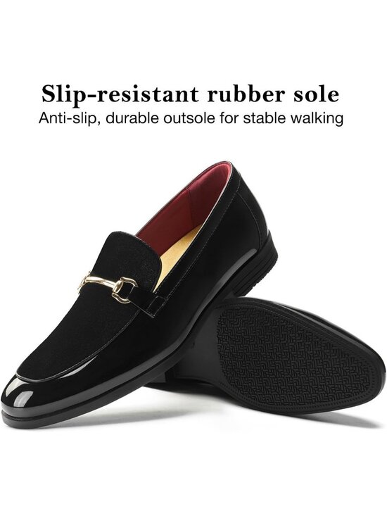 HEEZ Men\'s Black Leather Loafers Metal Buckle Slip On Tuxedo Dress Formal Shoes main image 4
